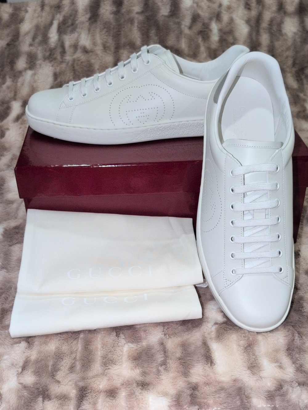 Gucci Ace White Leather Sneakers Mens UK Sz 11.5 - New In Box
